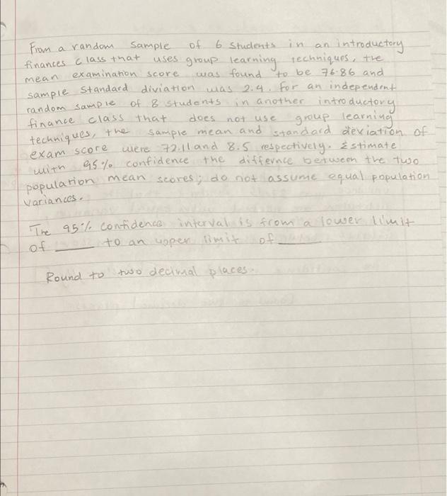 Solved introductory From a random Sample of 6. Students in | Chegg.com