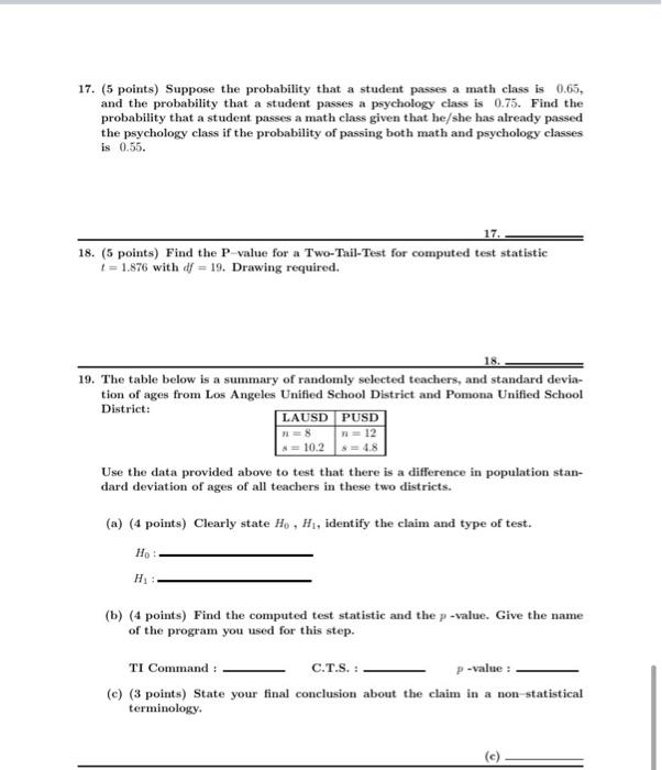 Solved 17. (5 points) Suppose the probability that a student | Chegg.com