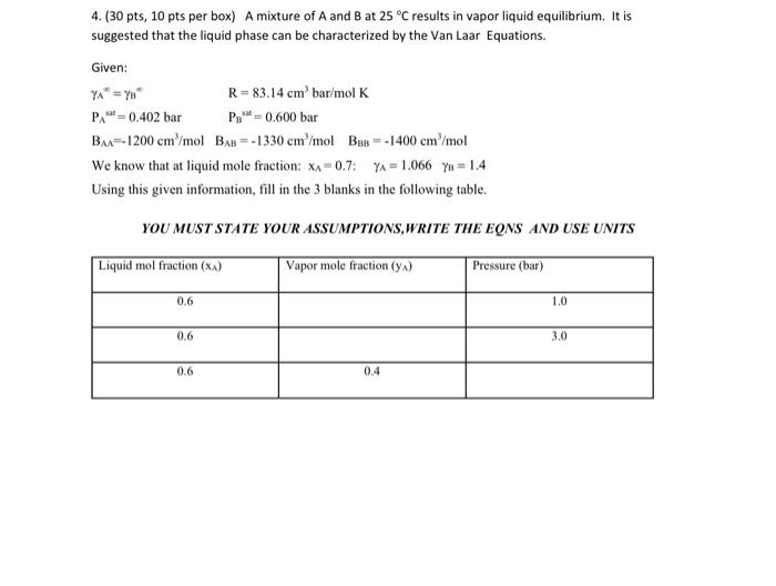 Solved 4. (30 pts, 10 pts per box) A mixture of A and B at | Chegg.com