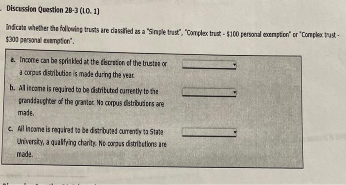 Solved Indicate whether the following trusts are classified 