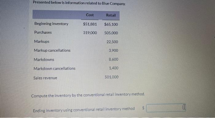 Solved Presented below is information related to Blue | Chegg.com