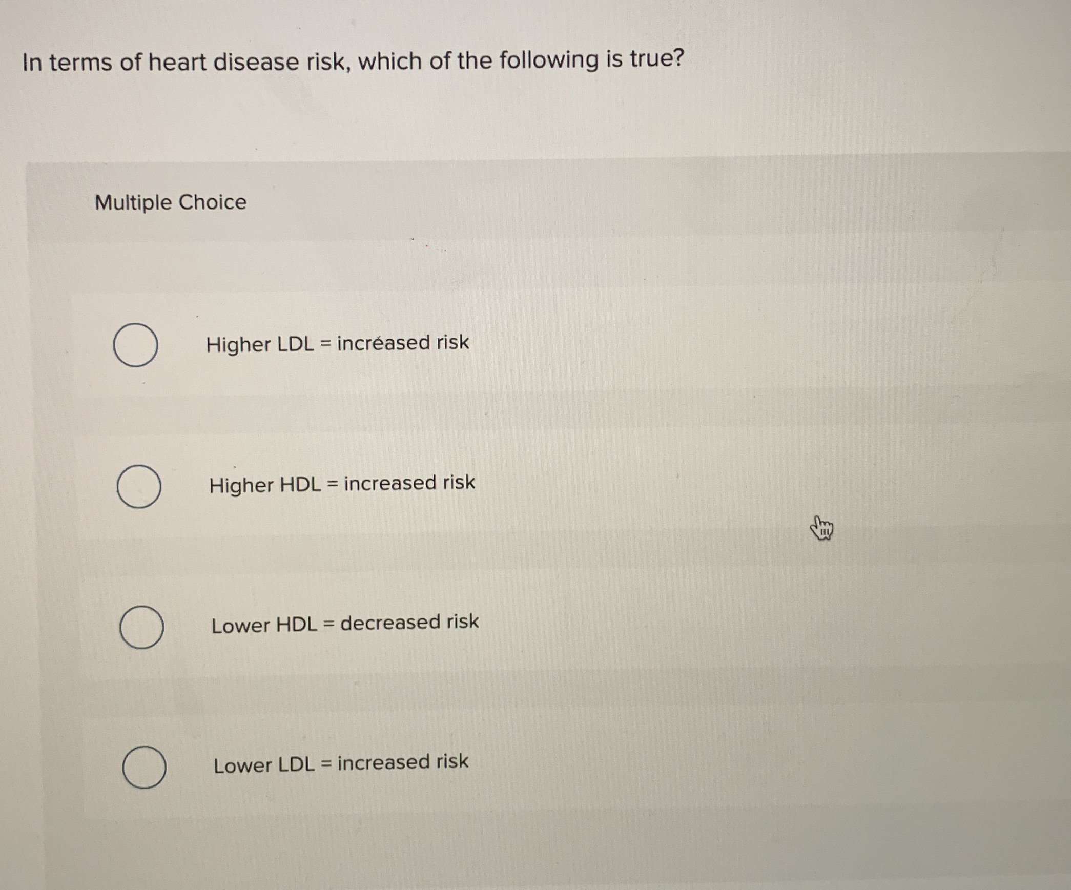 Solved In terms of heart disease risk, which of the | Chegg.com