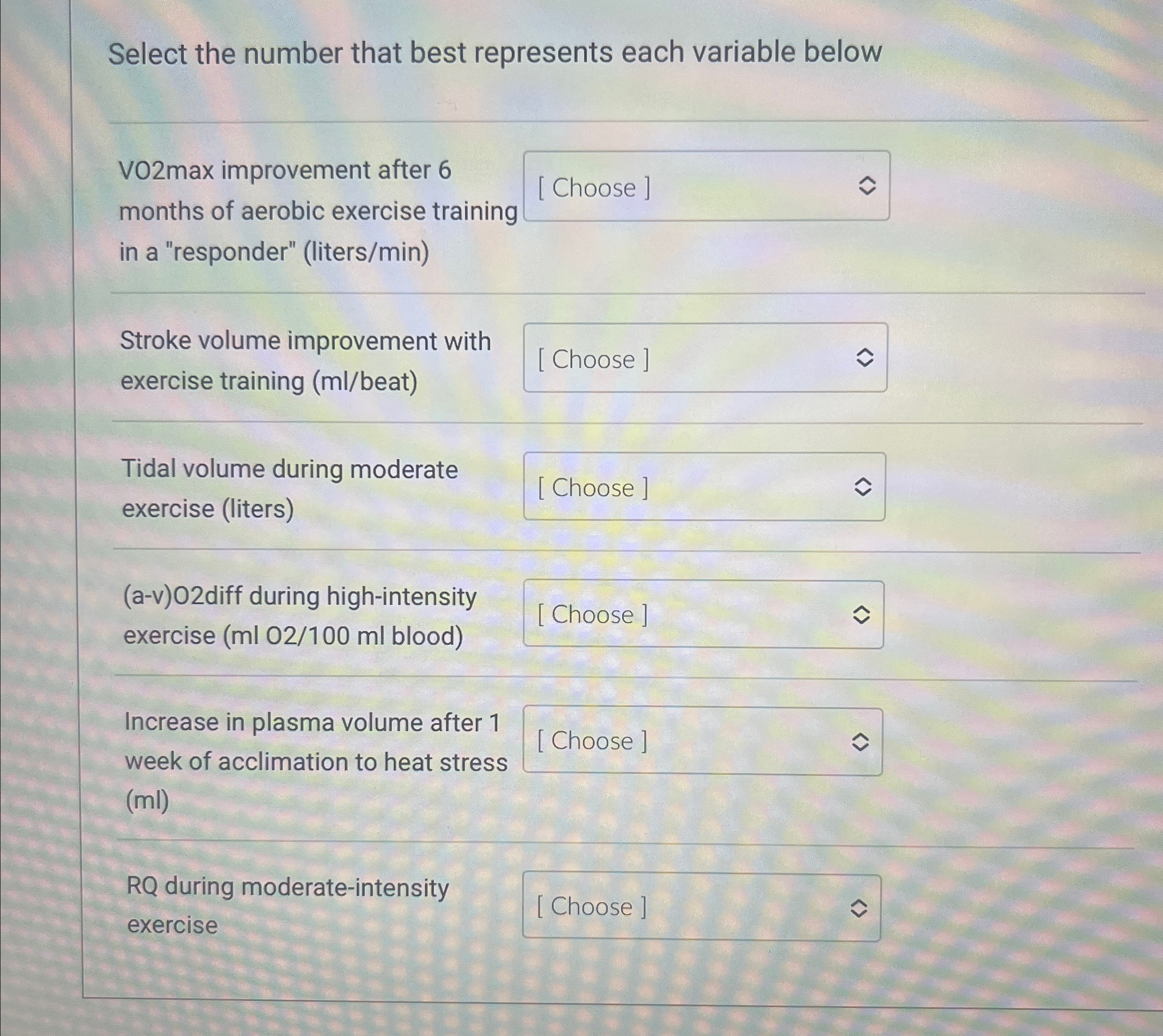 Solved Select the number that best represents each variable | Chegg.com ...