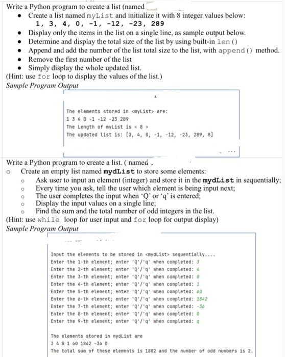 Solved Write a Python program to create a list (named - | Chegg.com