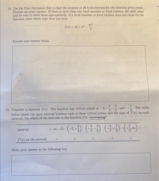 Solved O 10. Use the First Derivative Test to find the | Chegg.com