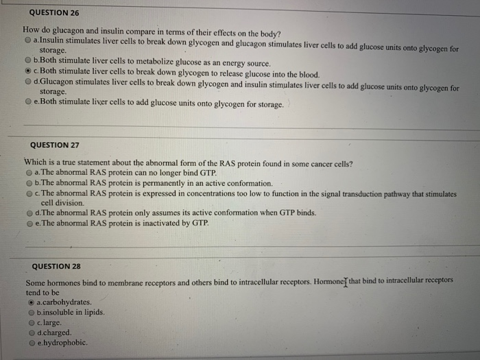 Solved QUESTION 26 How do glucagon and insulin compare in | Chegg.com