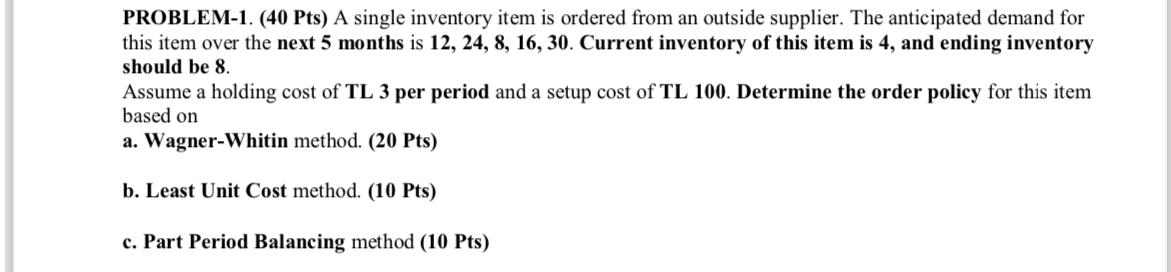 Solved PROBLEM-1. (40 ﻿Pts) ﻿A single inventory item is | Chegg.com