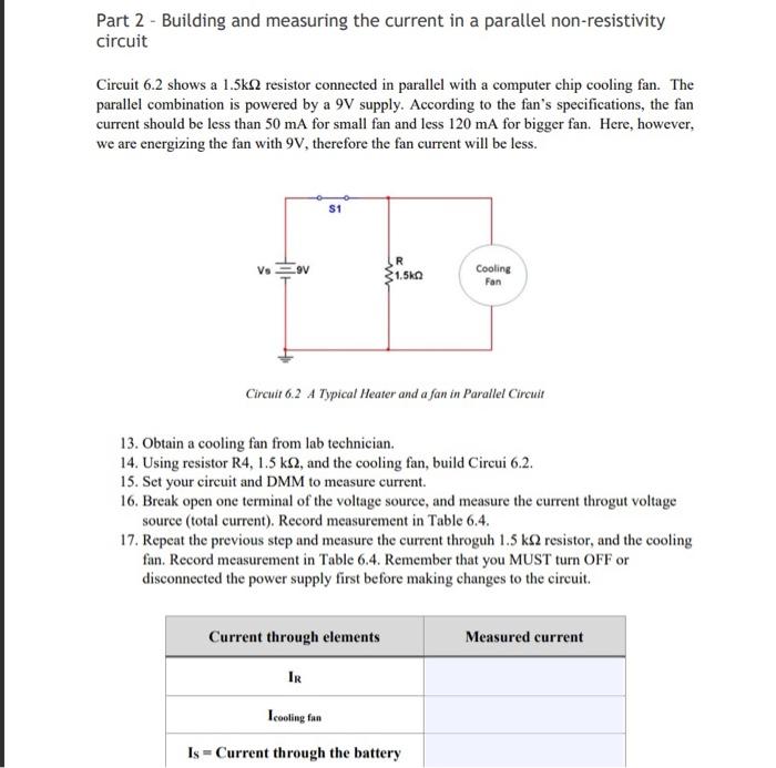 Part 2 - Building and measuring the current in a | Chegg.com