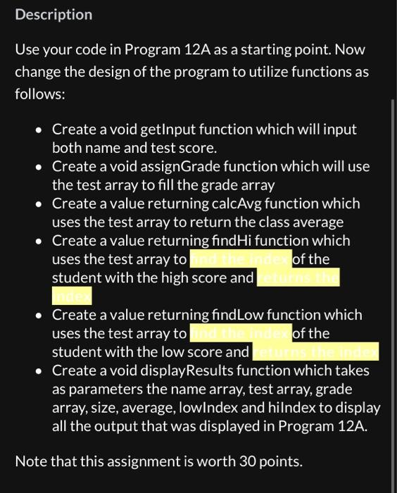 Solved Description Use your code in Program 12A as a | Chegg.com