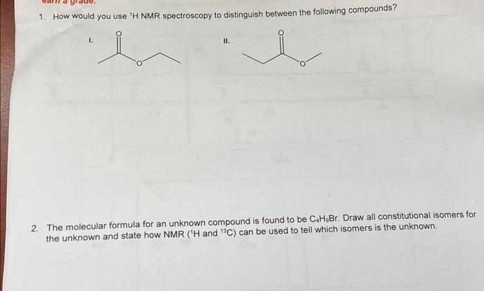 Solved 1. How would you use 1H NMR spectroscopy to | Chegg.com