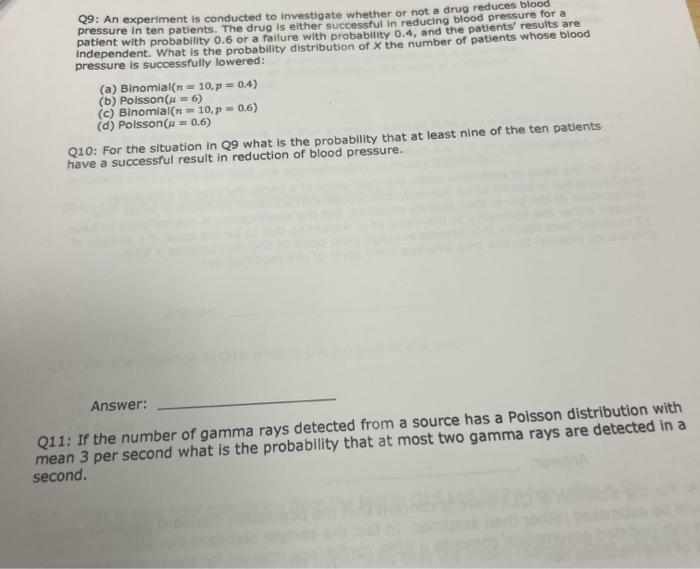Solved Q9: An experiment is conducted to investigate whether | Chegg.com