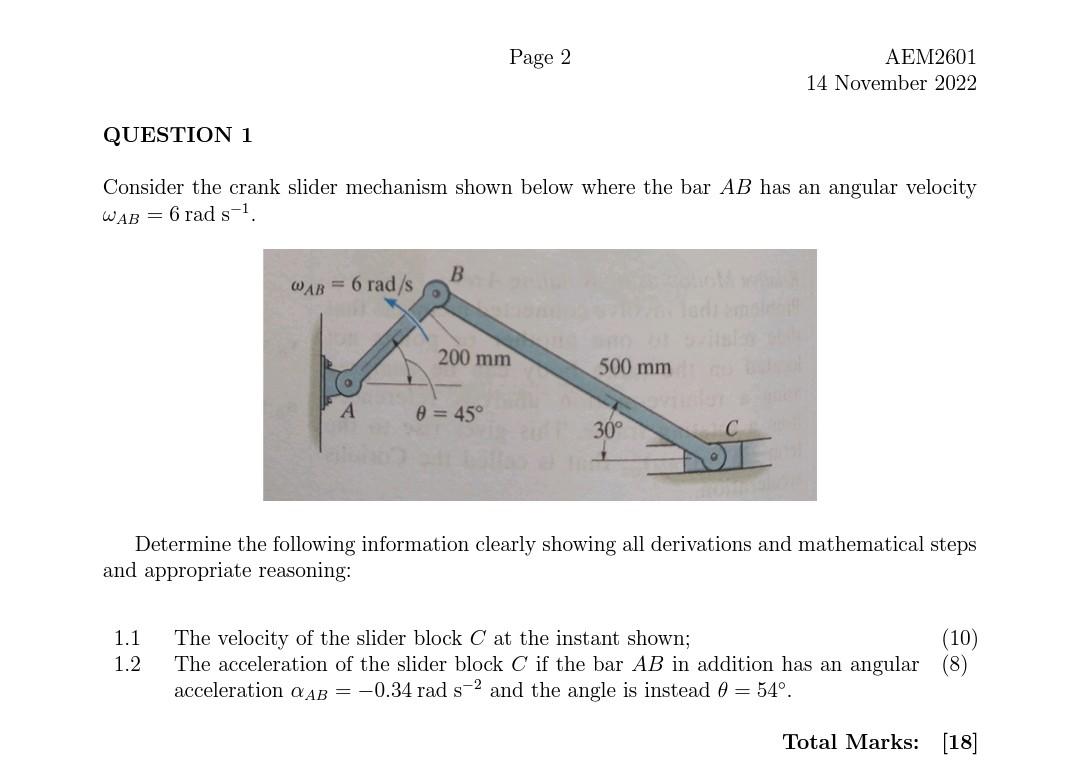 Solved Consider The Crank Slider Mechanism Shown Below Where | Chegg.com