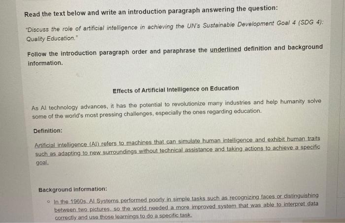 Read the text below and write an introduction | Chegg.com