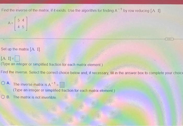 Solved Find the inverse of the matrix, if it exists. Use the | Chegg.com