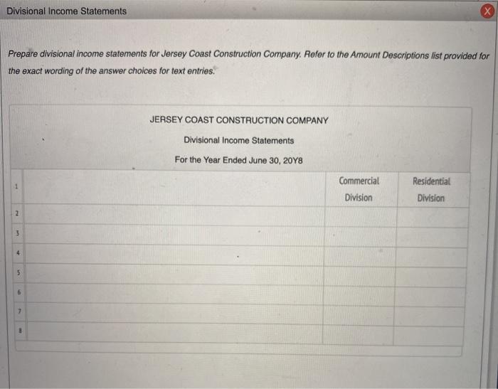 Solved Divisional income statements Instructions Amount | Chegg.com