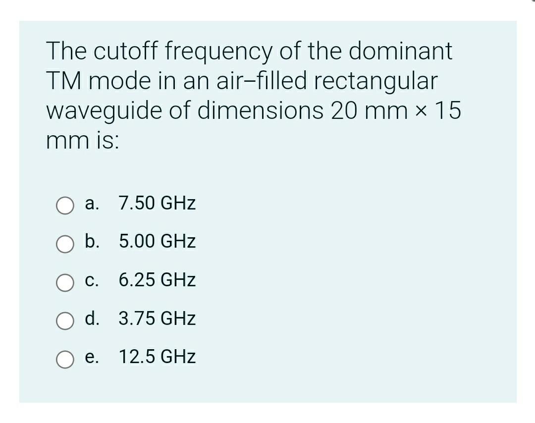 dominant mode in rectangular waveguide tm
