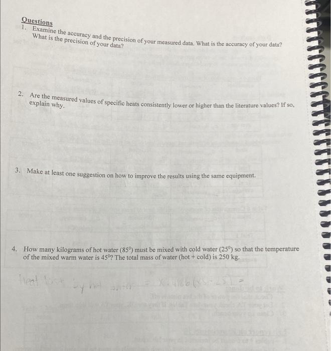 Solved Questions 1. Examine the accuracy and the precision | Chegg.com
