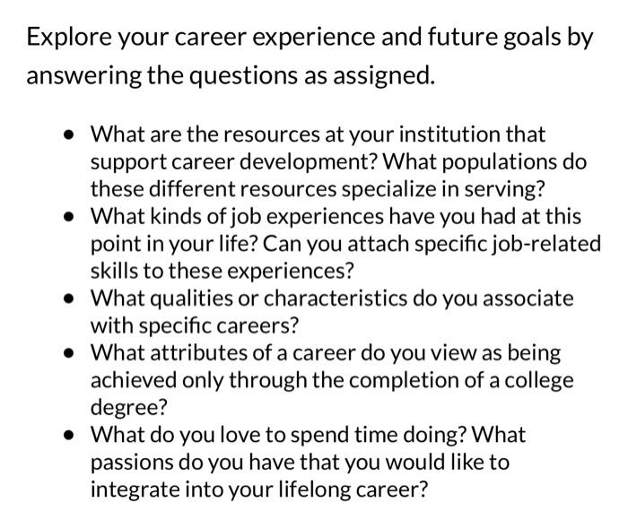 Explore your career experience and future goals by