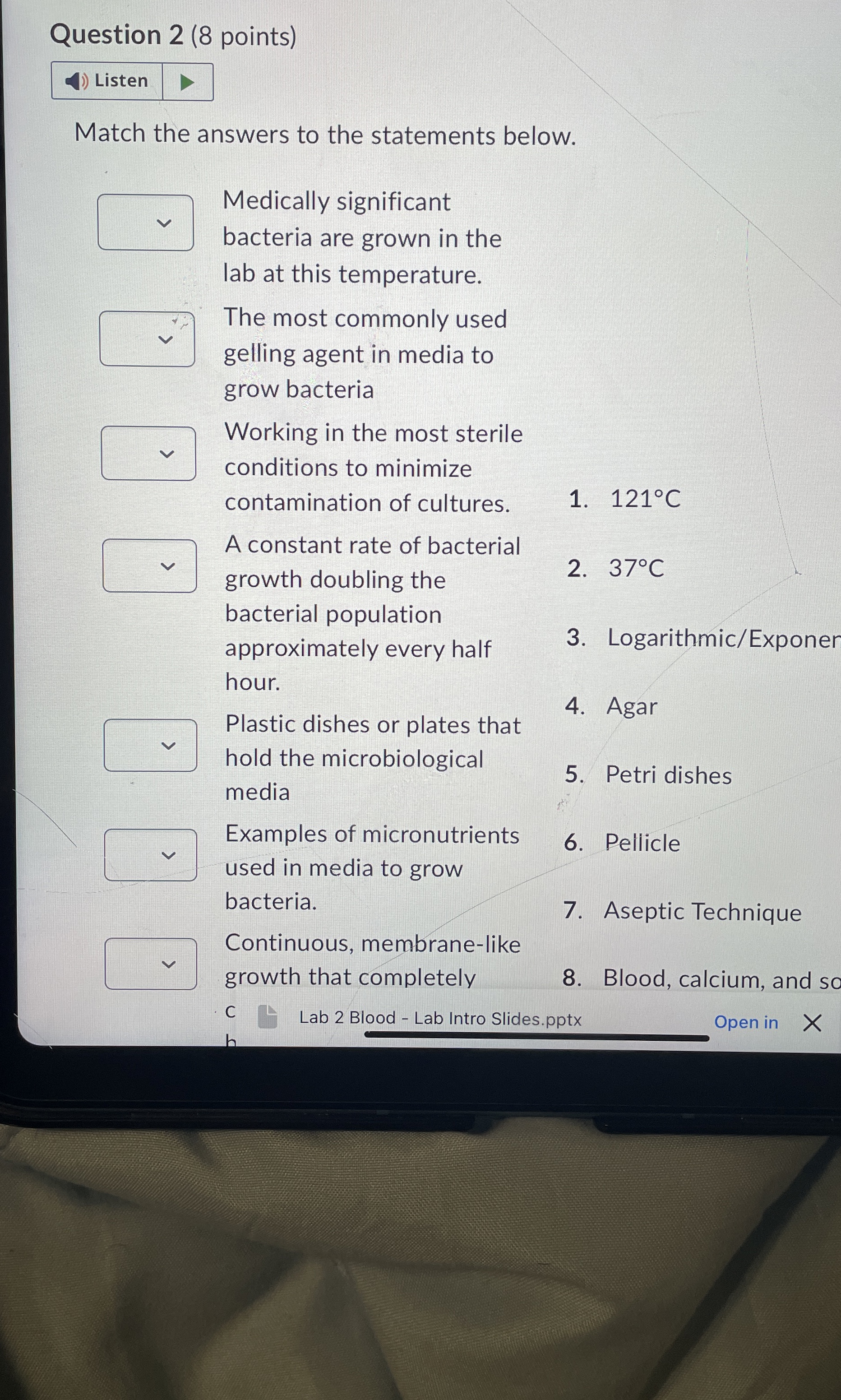 Solved Question 2 (8 ﻿points)ListenMatch the answers to the | Chegg.com