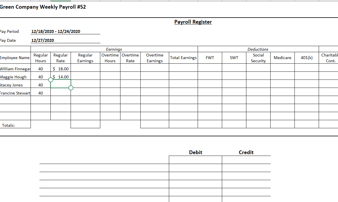 \table[[Final Weekly Pay for Green | Chegg.com