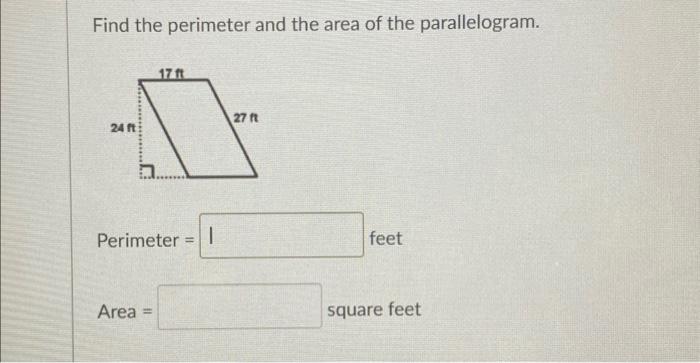 Solved Find the perimeter and the area of the parallelogram. | Chegg.com