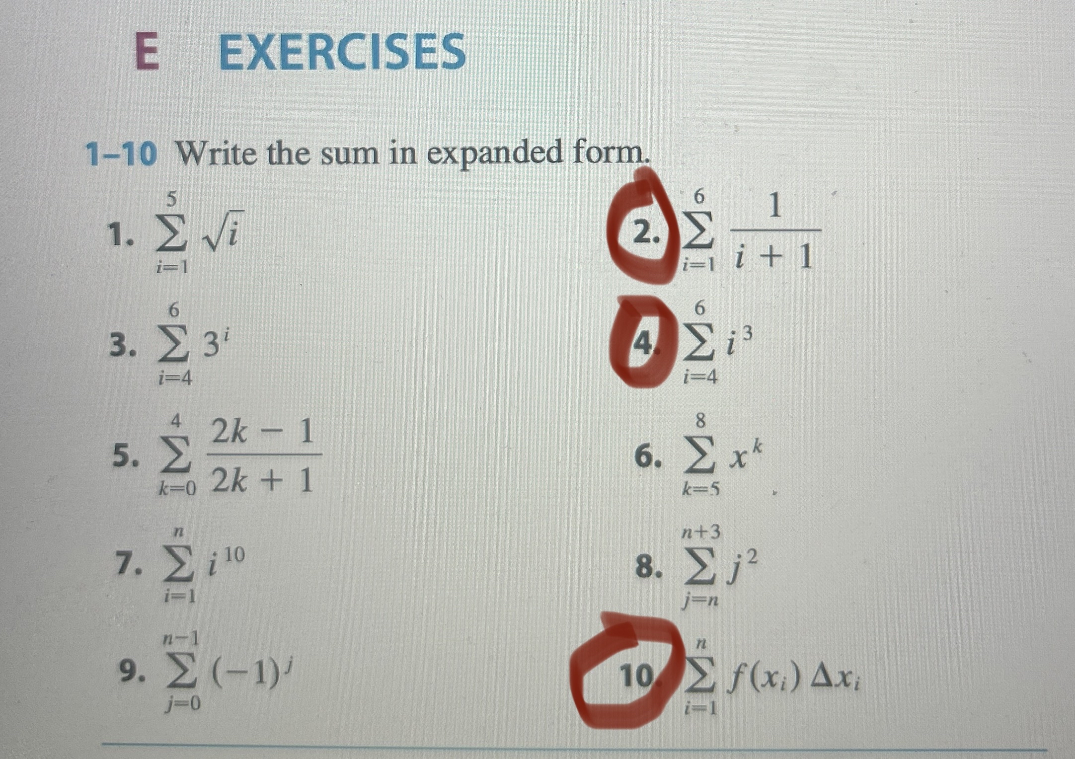 Solved E EXERCISES1-10 ﻿Write the sum in expanded | Chegg.com