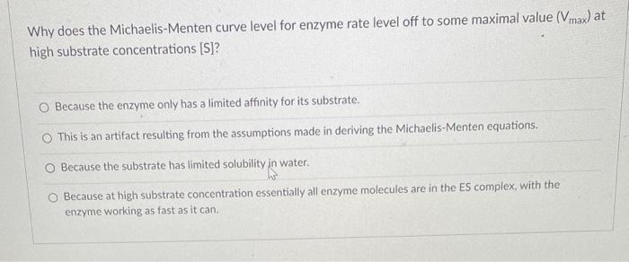 Solved Why does the Michaelis-Menten curve level for enzyme | Chegg.com
