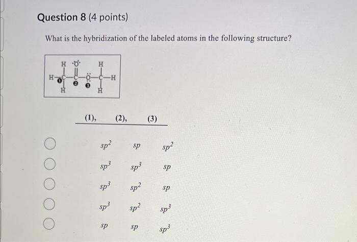Solved What is the hybridization of the labeled atoms in the | Chegg.com