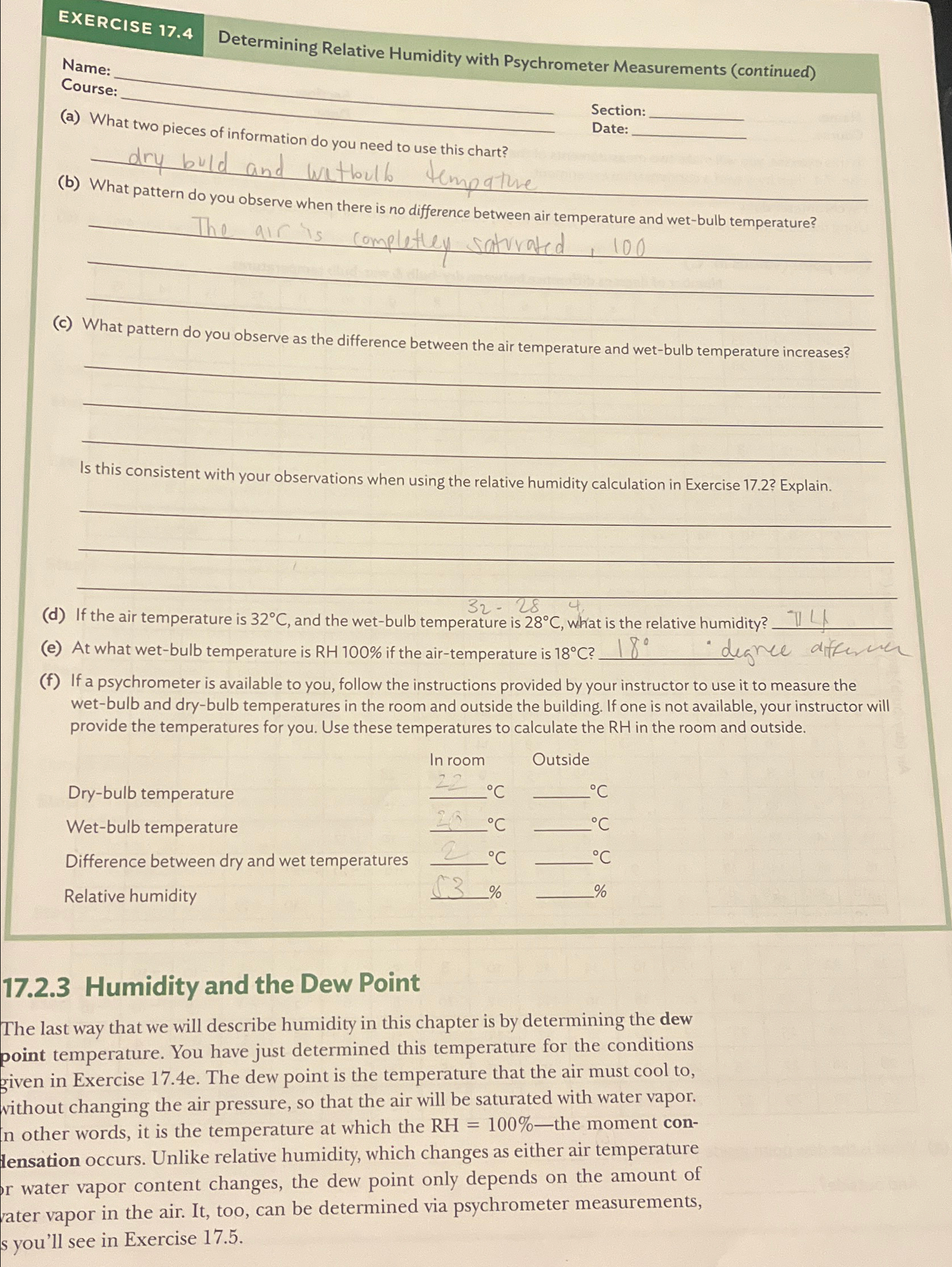 Solved EXERCISE 17.4Determining Relative Humidity with | Chegg.com