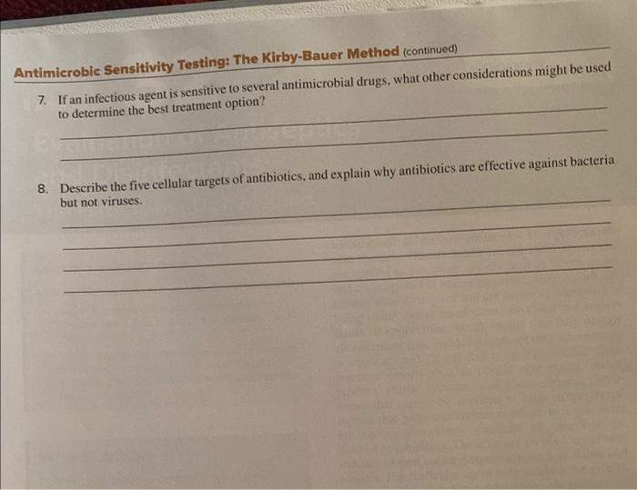 Solved Antimicrobic Sensitivity Testing: The Kirby-Bauer | Chegg.com