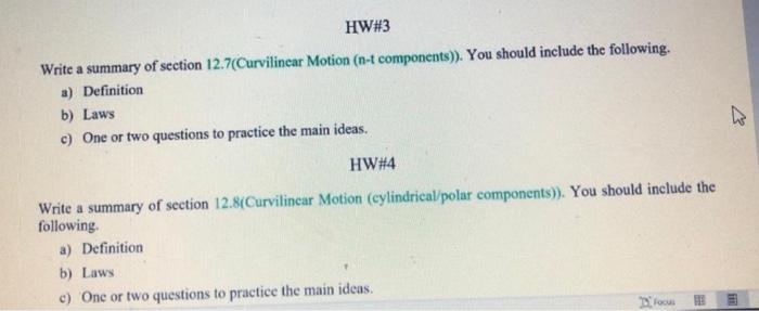 Solved Hw 3 Write A Summary Of Section 12 7 Curvilinear Chegg Com