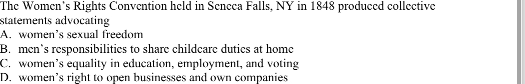 Solved The Women's Rights Convention held in Seneca Falls, | Chegg.com