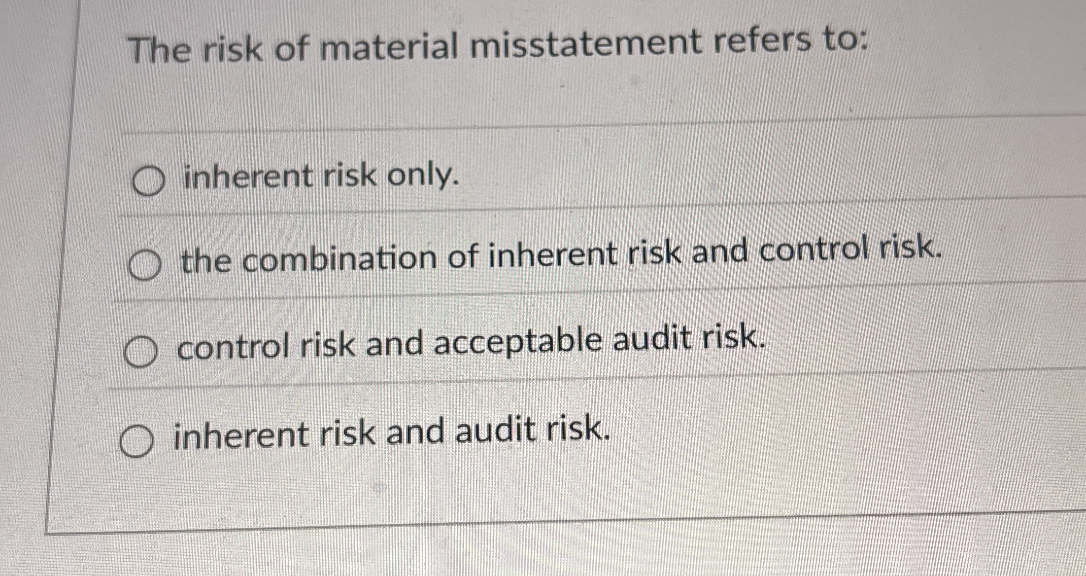 Solved The risk of material misstatement refers to:inherent | Chegg.com
