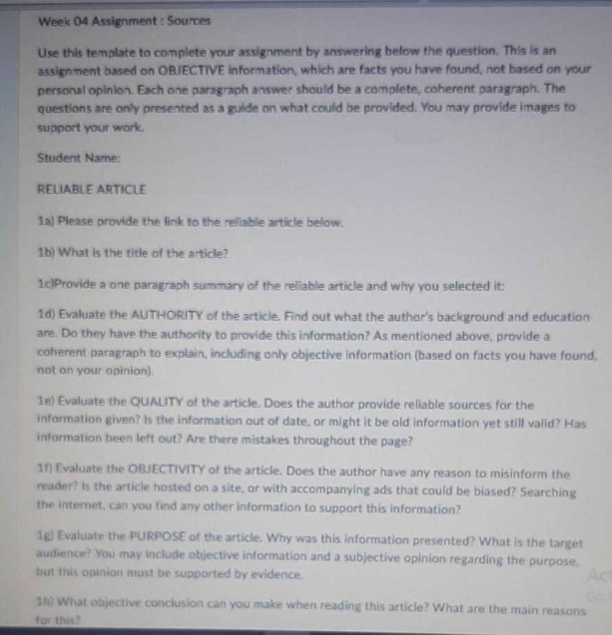 Week 04 Assignment: Sources Use this template to | Chegg.com