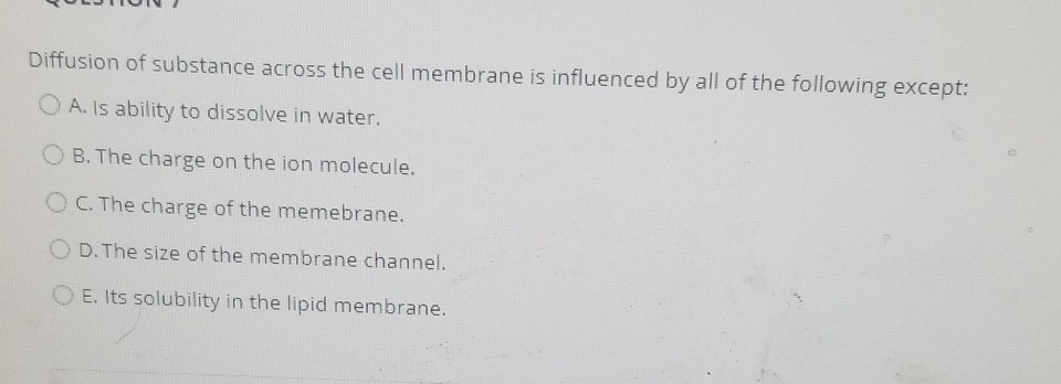Solved Diffusion of substance across the cell membrane is | Chegg.com