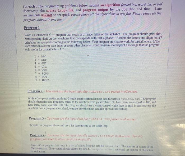Solved For each of the programming problems below, submit an | Chegg.com