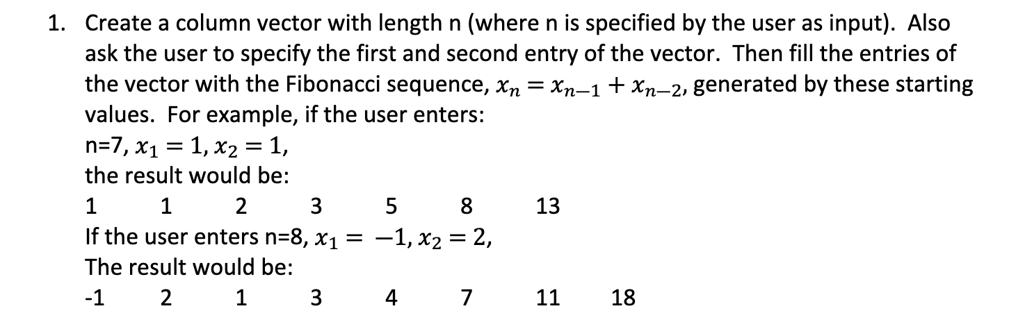 Solved Create a column vector with length n (where n ﻿is | Chegg.com