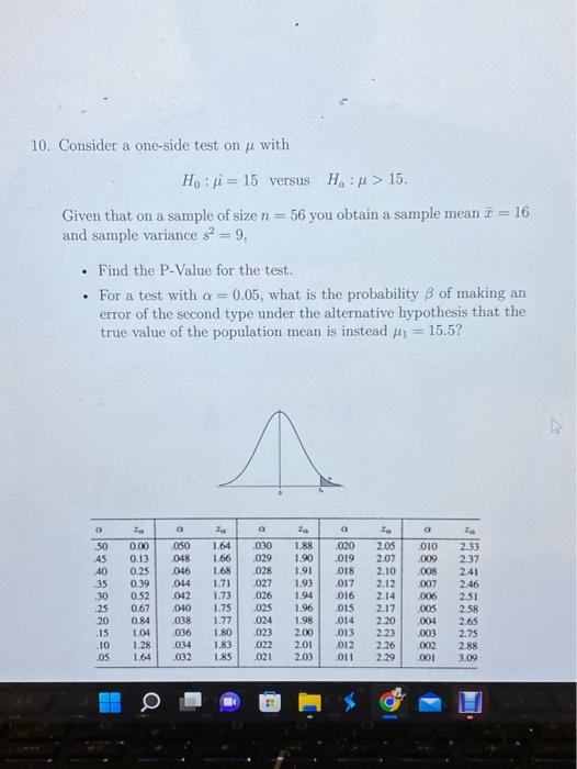 Solved 10. Consider a one-side test on p with Haji = 15 | Chegg.com