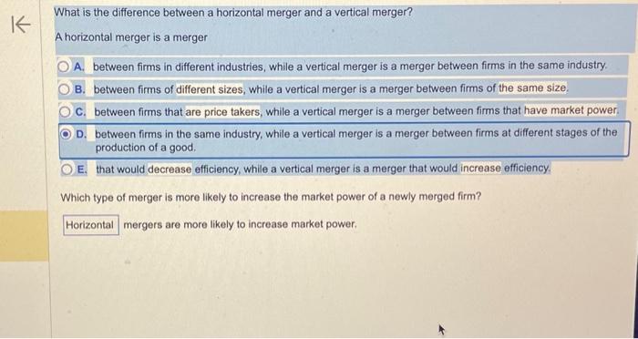 Solved What is the difference between a horizontal merger | Chegg.com