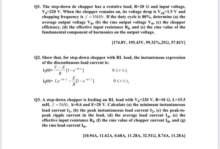 Solved Q1. The Step-down De Chopper Has A Resistive Load, 