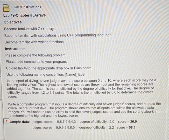 Solved Lab 9 Instructions Lab #9-Chapter #5Arrays | Chegg.com