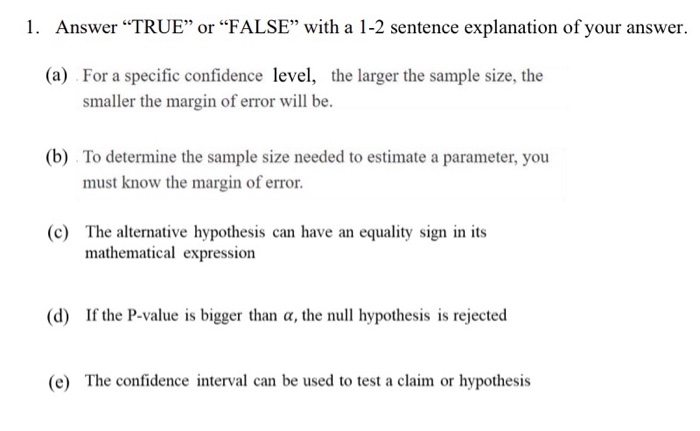 Solved 1 Answer True Or False With A 1 2 Sentence Chegg Com