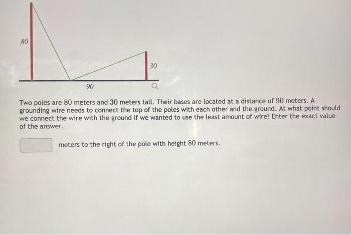 Solved 80 30 90 Two poles are 80 meters and 30 meters tall. | Chegg.com