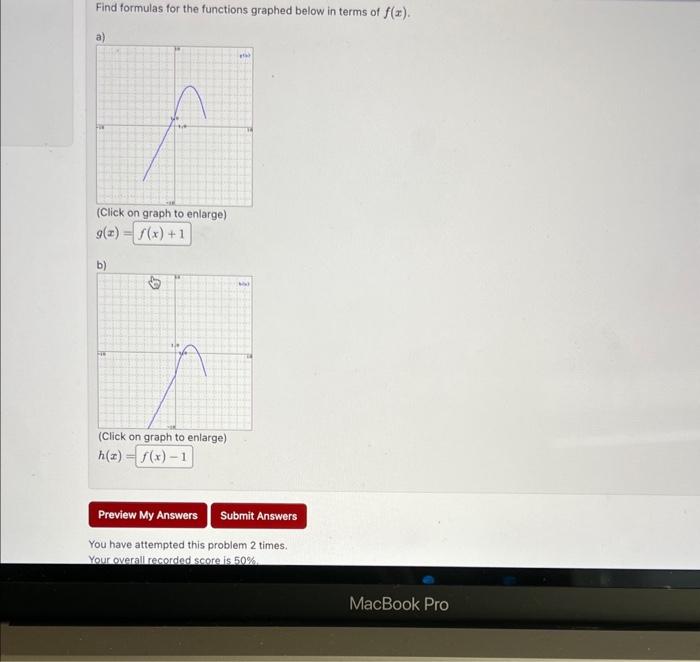 Solved The following is a graph of f(x). Find formulas for | Chegg.com