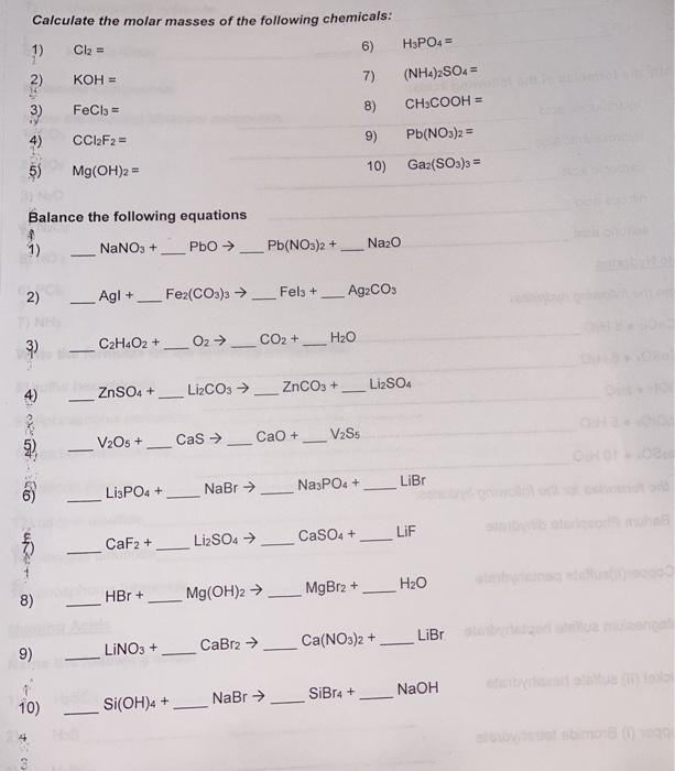 Solved Write The Formulas For The Following Compounds: 1) 