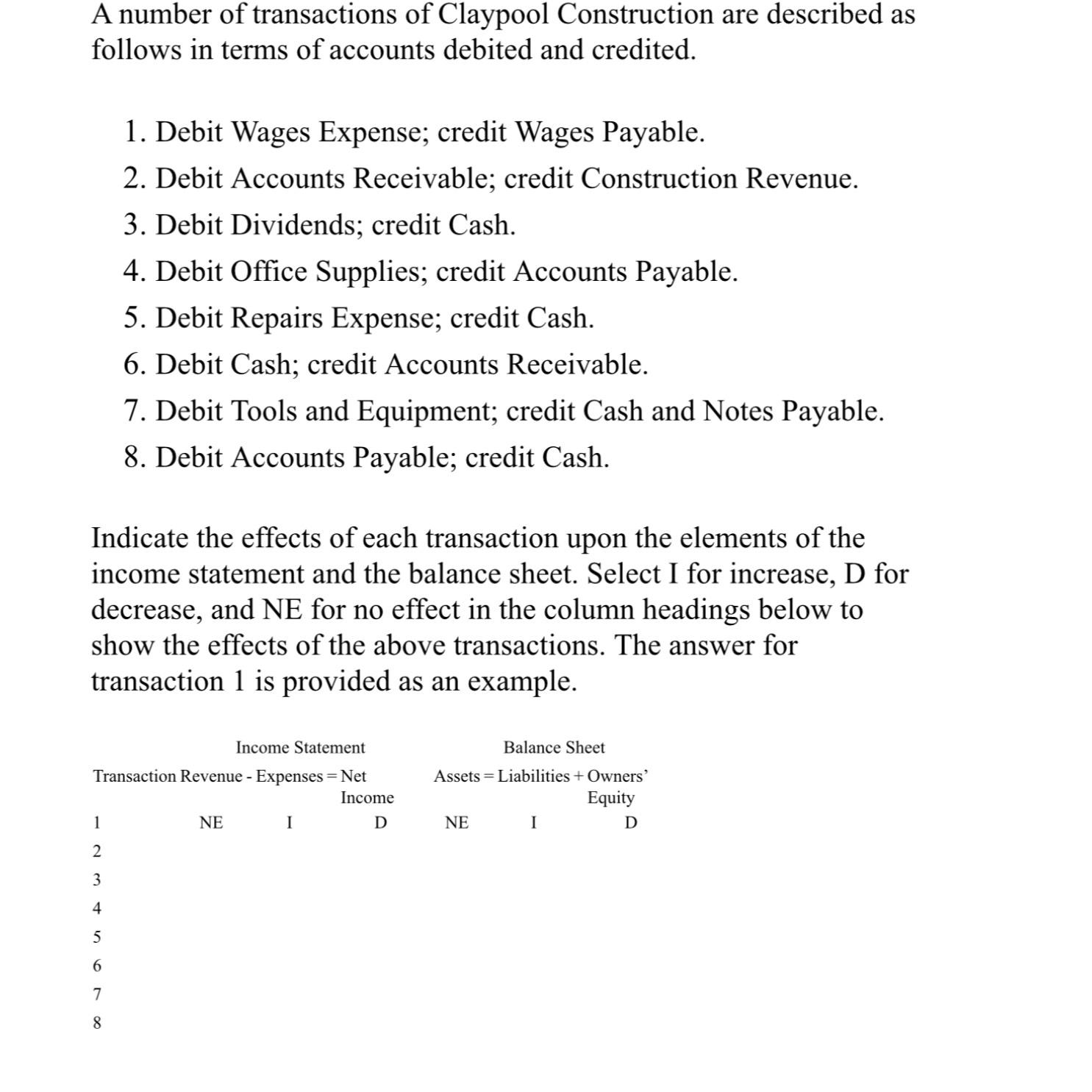 Solved A number of transactions of Claypool Construction are