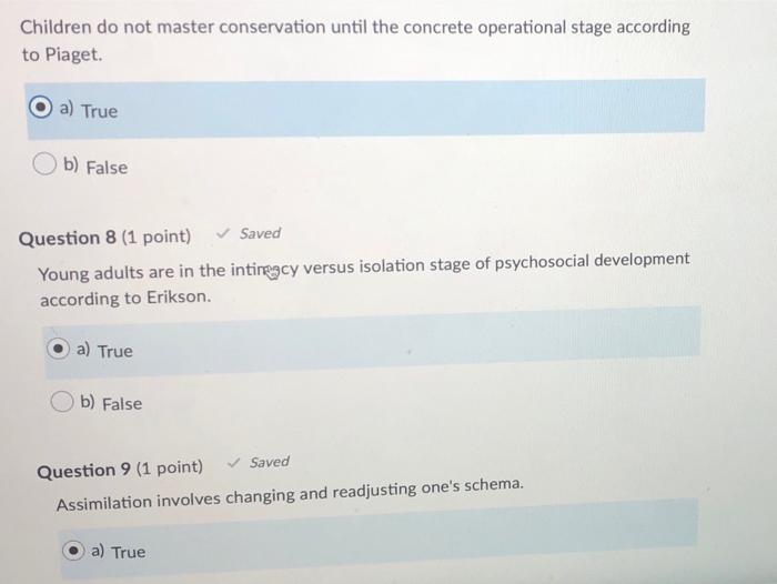 Solved Children do not master conservation until the Chegg