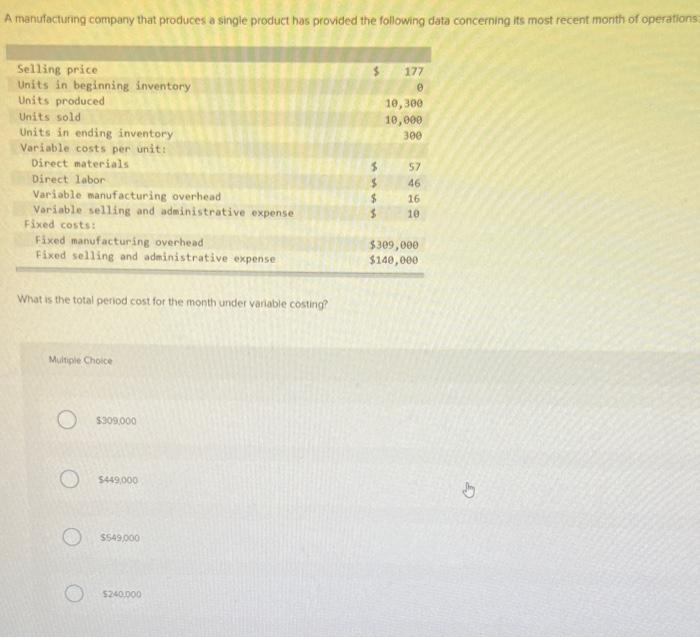 Solved A manufacturing company that produces a single