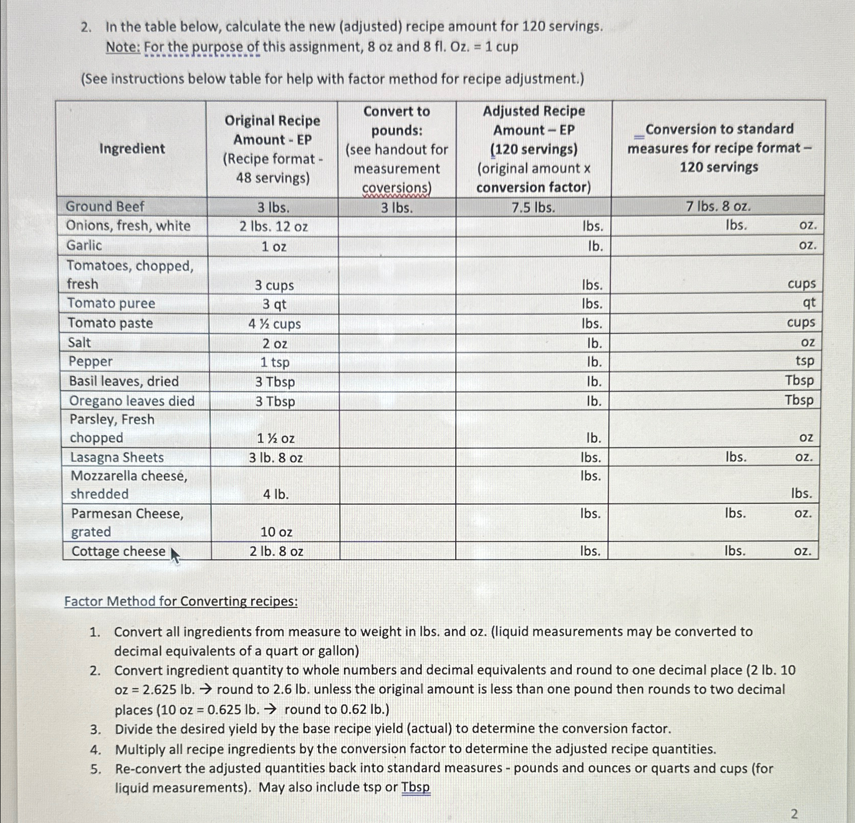 Solved In the table below, calculate the new (adjusted) | Chegg.com
