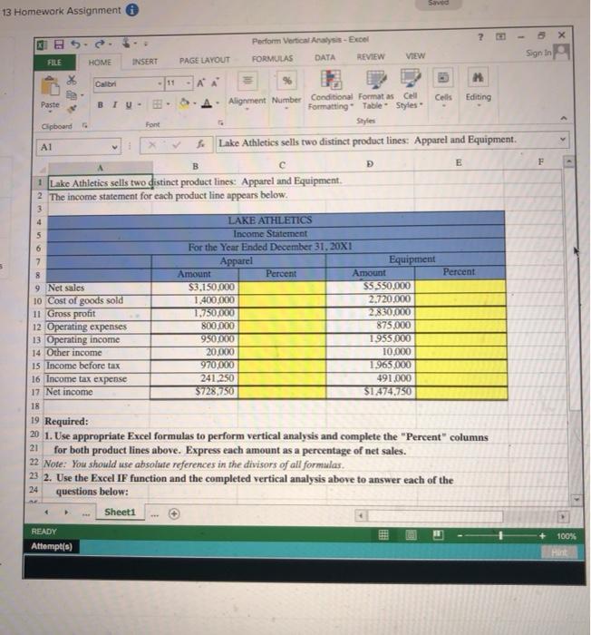 Solved Excel SIM: Perform Vertical Analysis 1. Use vertical | Chegg.com